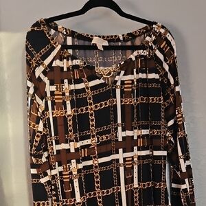 MICHAEL Michael Kors Chain Pattern Blouse - Black, Brown, Gold